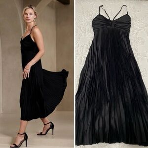 NWT Banana Republic Black SOLAIRE PLEATED MIDI DRESS PETITE 4